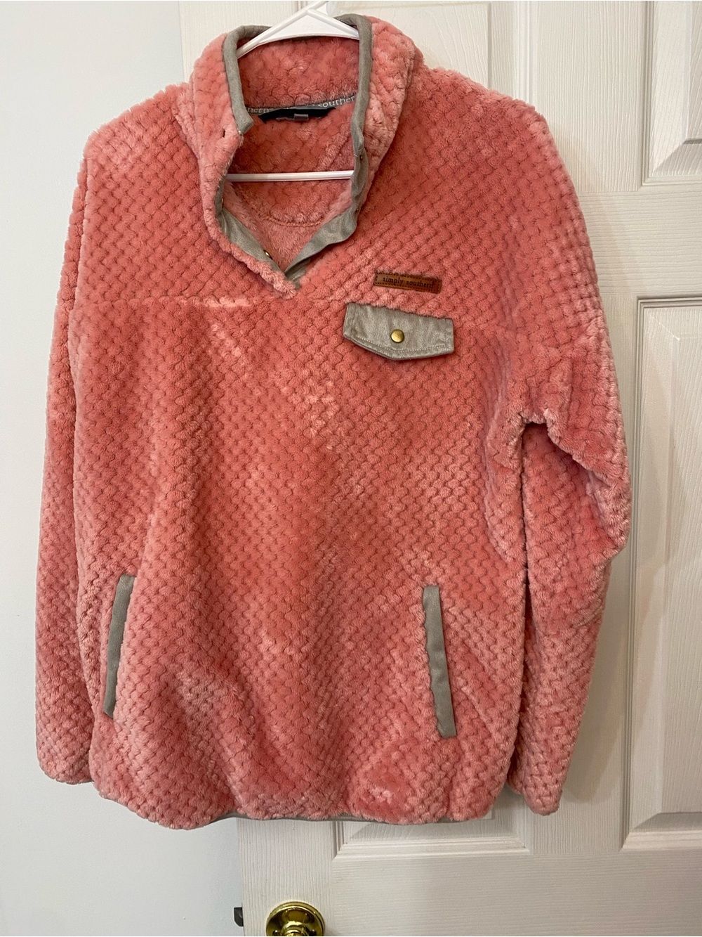 Simply Southern Coral Pink Plush Fleece Pullover